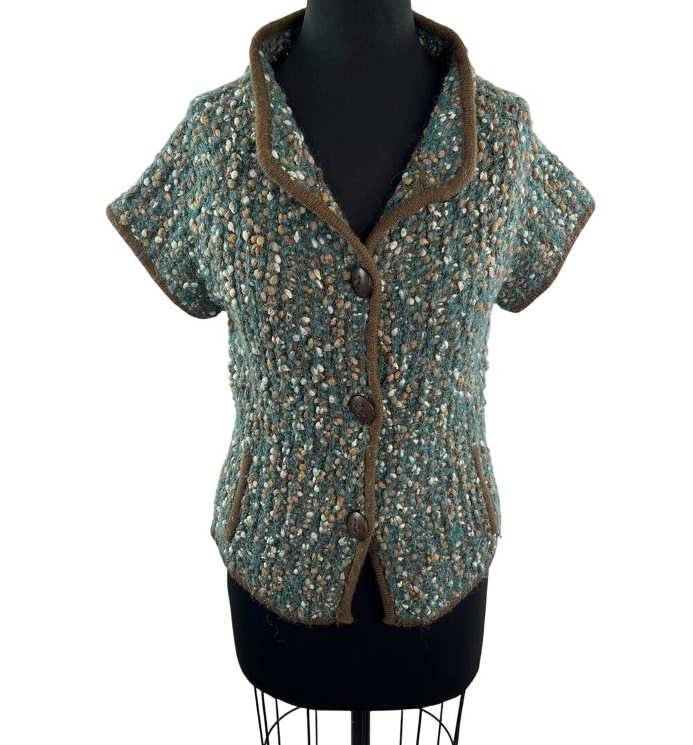 NITA IDEAS Textured Knit Short Sleeve Cardigan Sweater Wool Alpaca Blend Size S